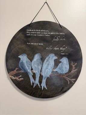 Blue Birds Wall Art Round Hanging Sign – Inspirational Home Wall Decor 18"x18"